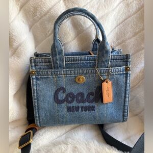 Coach Blue Denim Tote with Gold Accents